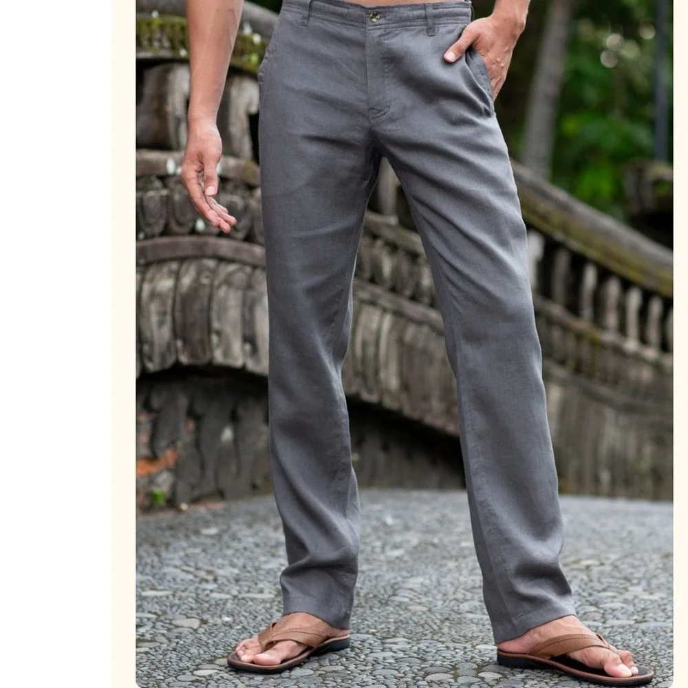 Island importer 100% linen slate gray cozumel pants quiet luxery old moneg 40x34